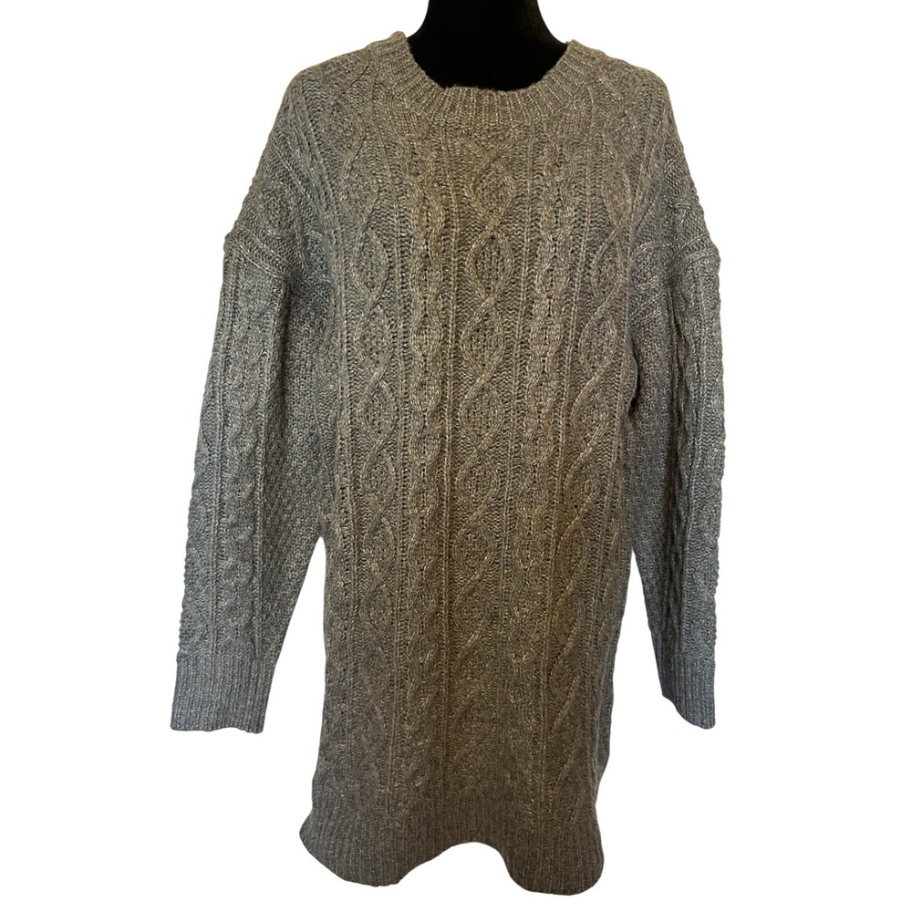 Pretty Little Thing Gray Chunky Cable knit Sweater Dress Size Medium